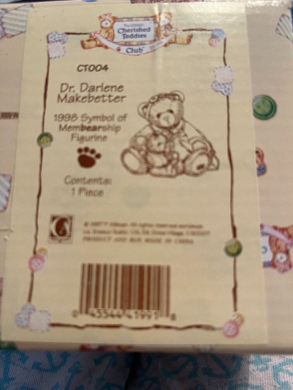 1998 Cherished Teddies Dr. Darlene Makebetter Club Membership Figurine